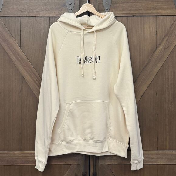 RARE 2024 Authentic Eras Tour Beige Cream Hoodie Black Logo Taylor Swift Small - Picture 2 of 6